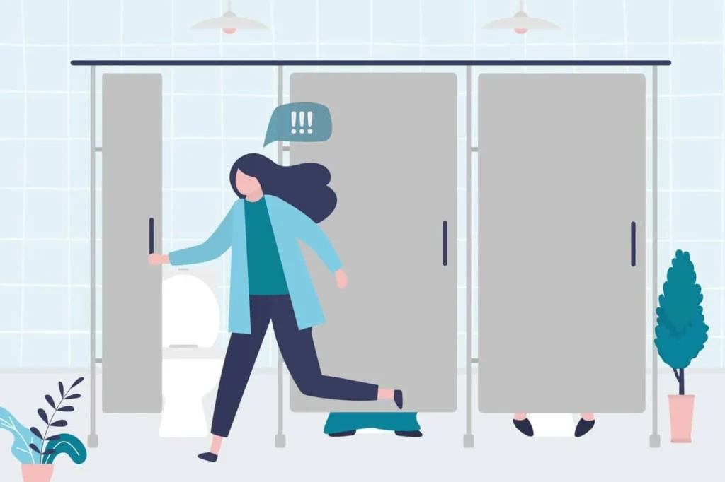 graphic of Urine incontinence Greater London (Merton) woman running to the toilet.