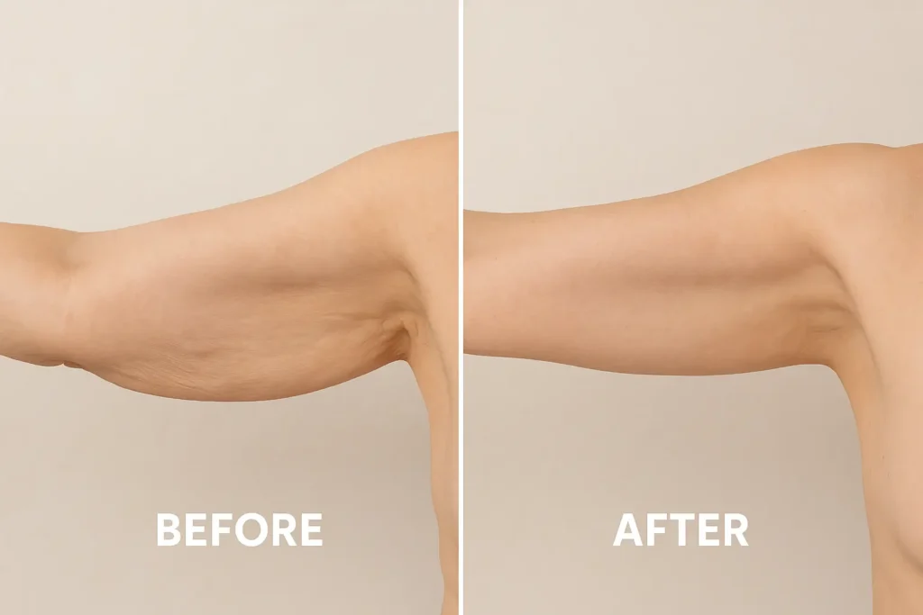 Picture of LA LIPO Greater London (Merton) before and after results of skin tightening treatment on the upper arms.